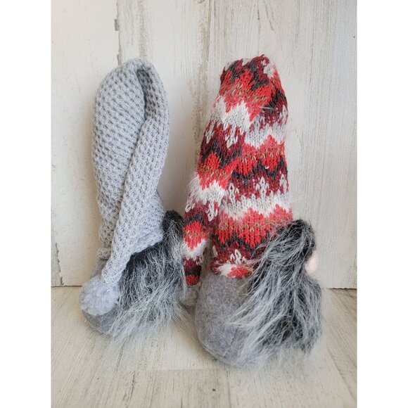 Gnome set plush gray weighted Xmas figure decor pattern unique - Picture 6 of 9